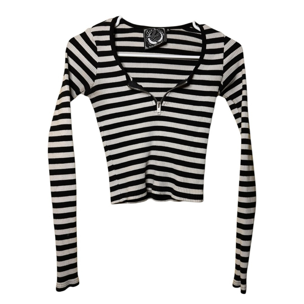 Killstar Izora White and Black Stripe Ribbed Long Sleeve Fall Top - Picture 4 of 8